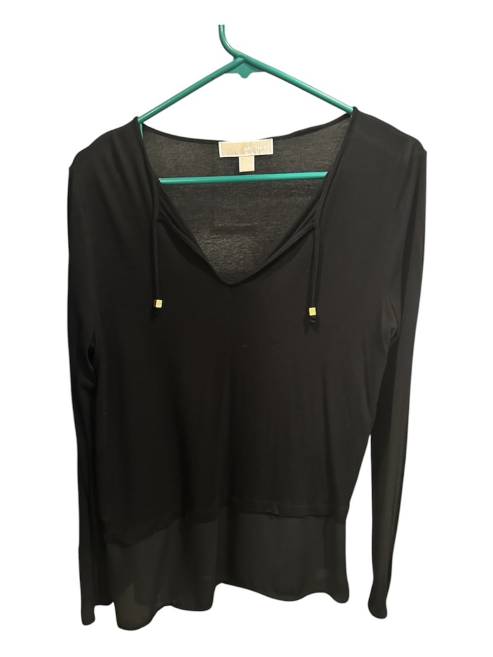 MICHAEL Michael Kors Black Long-Sleeve V-Neck Top with Drawstring
